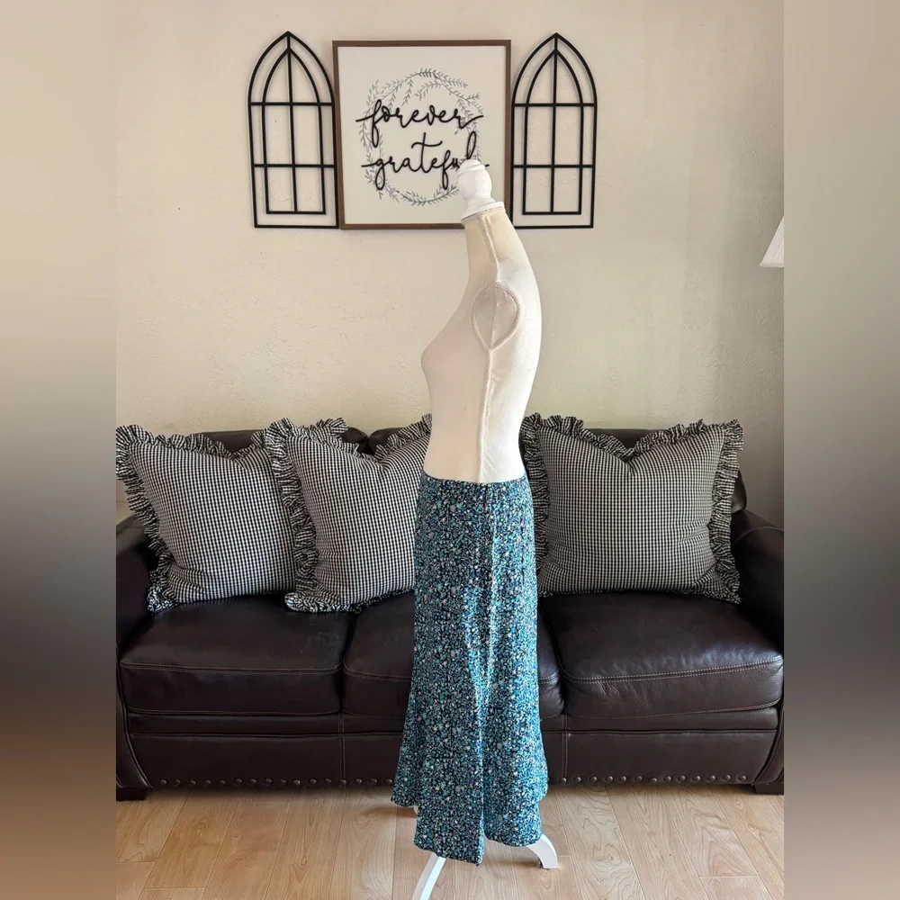 Christopher & Banks Maxi Blue & Black Floral Skirt Size 10 Whimsical Boho Indie